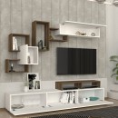 Σύνθεση τηλεόρασης Stamatia Megapap χρώμα λευκό - καρυδί 210x36,8x46,8εκ.