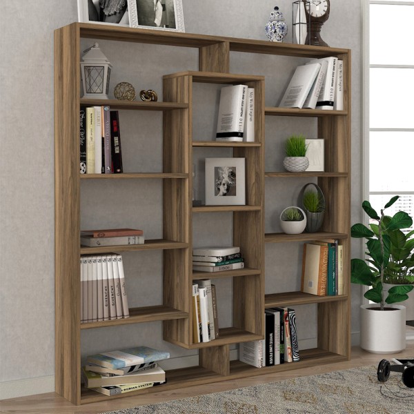 Βιβλιοθήκη Ample Megapap χρώμα καρυδί 125x22x135,7εκ.