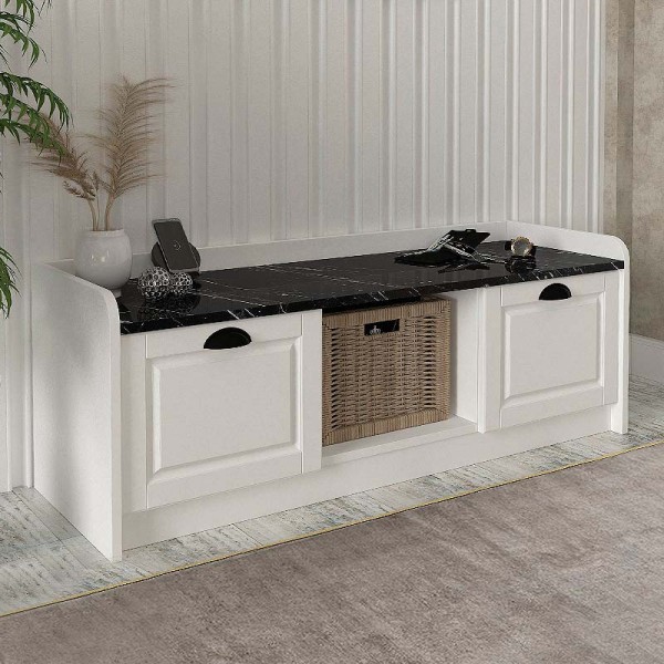 Παπουτσοθήκη Rayne Megapap χρώμα λευκό - μαύρο εφέ μαρμάρου 120x40x45εκ.