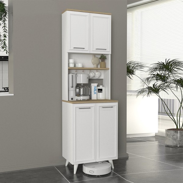 Έπιπλο κουζίνας Potter 2 Megapap χρώμα λευκό - rota oak 60x40x196,1εκ.