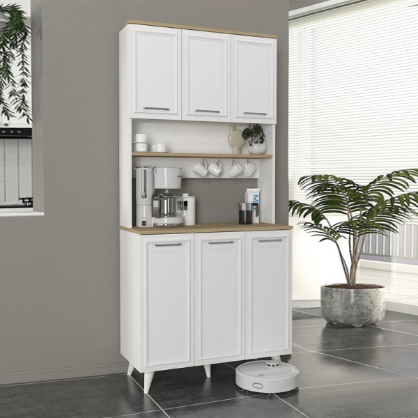 Έπιπλο κουζίνας Potter 3 Megapap χρώμα λευκό - rota oak 90x40x196,1εκ.