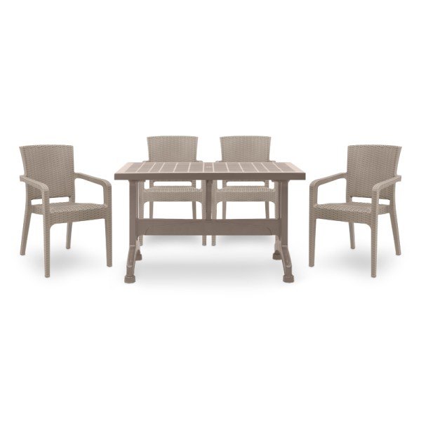 Σετ τραπεζαρία κήπου Callan Megapap 5τμχ πολυπροπυλενίου τραπέζι 140x70 - πολυθρόνα recycled χρώμα cappuccino S_GP046-0003,2+GP046-0001,3x4