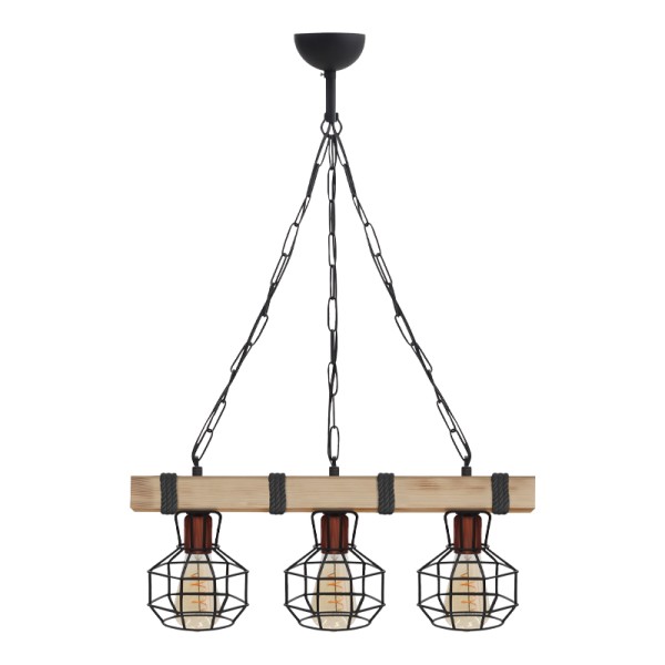 Φωτιστικό οροφής Lumenia Megapap E27 ξύλινο - μεταλλικό τρίφωτο χρώμα φυσικό - μαύρο 50x14x80εκ.