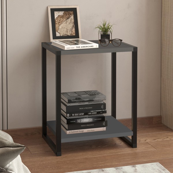 Κομοδίνο Gina Megapap χρώμα ανθρακί - μαύρο 39x30x48εκ.