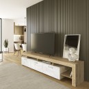 Έπιπλο τηλεόρασης Acnes Megapap χρώμα λευκό εφέ μαρμάρου - sapphire oak 220x40x52εκ.