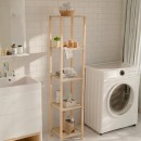 Ραφιέρα δαπέδου πλαστική - ξύλινη χρώμα φυσικό - μπεζ 28x25x137εκ.