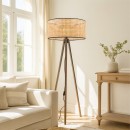 Φωτιστικό δαπέδου Rivo Megapap E27 ξύλινο - ρατάν χρώμα φυσικό Ø38x140εκ.