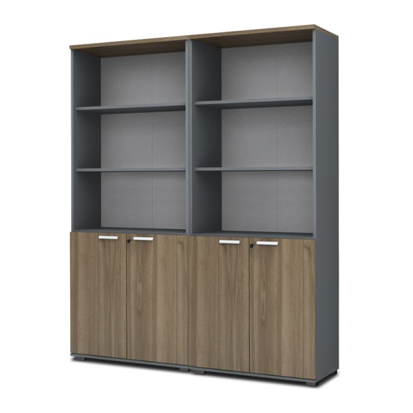 Βιβλιοθήκη γραφείου με κλειδαριά επαγγελματική Venturo Megapap χρώμα ανθρακί - καρυδί 160x40x200εκ.