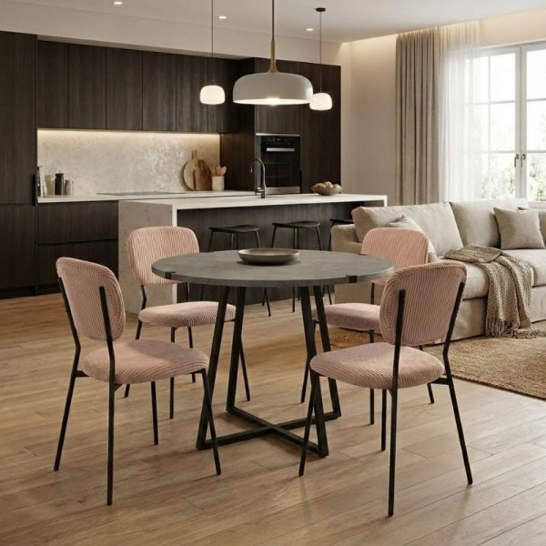 Σετ τραπεζαρία 5τμχ Rubes - Kevin Megapap χρώμα γκρι σκυροδέματος - μόκα Ø100x78εκ.