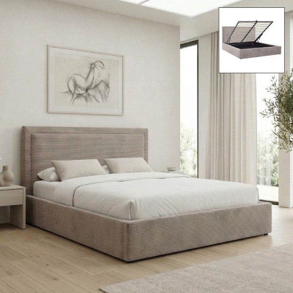 Κρεβάτι Velar Megapap υφασμάτινο με αποθηκευτικό χώρο χρώμα μόκα 160x200εκ.