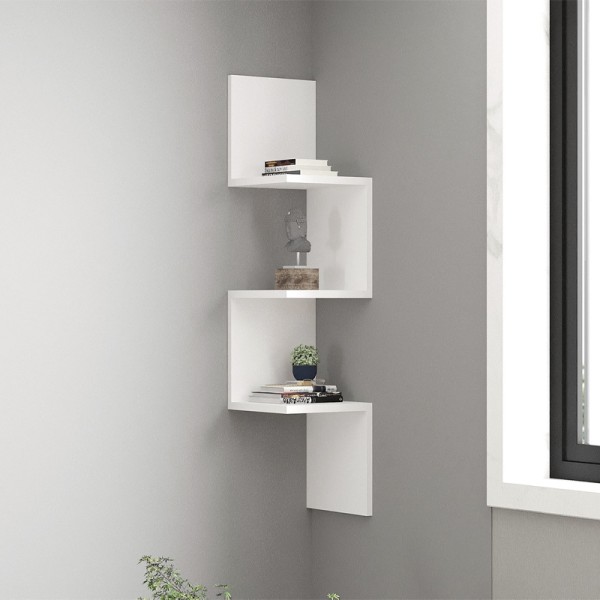 Ραφιέρα τοίχου γωνιακή Zikzak Megapap χρώμα λευκό 25x25x105,4εκ.