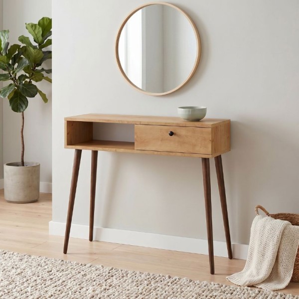 Κονσόλα Napoli Megapap χρώμα sapphire oak 90x29x88εκ.