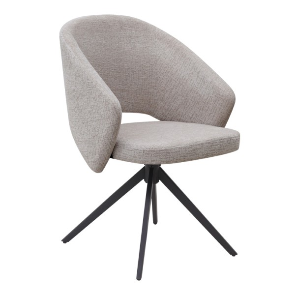 Πολυθρόνα τραπεζαρίας Milano Megapap περιστρεφόμενη χρώμα ανοιχτό μπεζ ύφασμα - μεταλλικό μαύρο πόδι 64x64x83εκ.