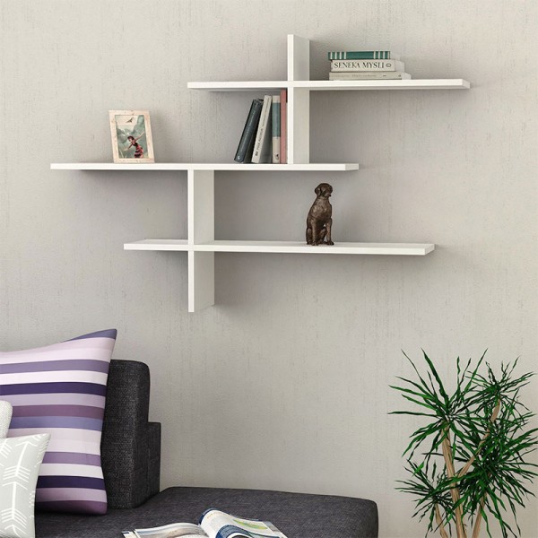 Ραφιέρα τοίχου Leo Megapap χρώμα λευκό 123x22x80εκ.
