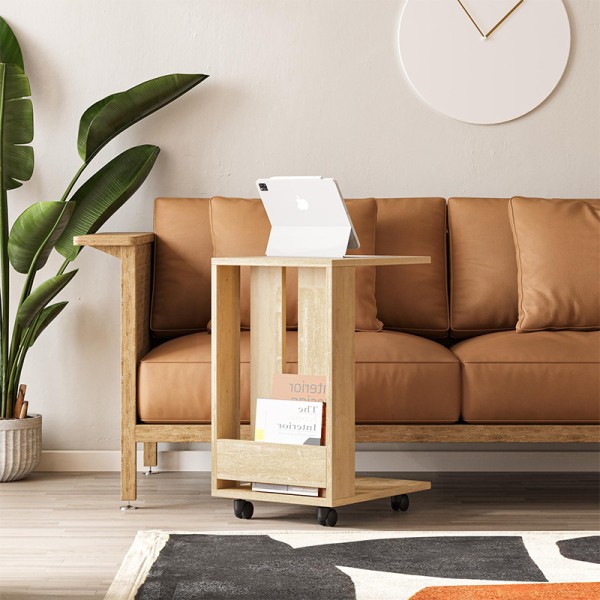 Τραπεζάκι βοηθητικό Edi Megapap χρώμα sapphire oak 37x45x60εκ.