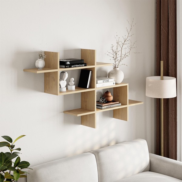 Ραφιέρα τοίχου Halic Megapap χρώμα sapphire oak 150x22x82εκ.