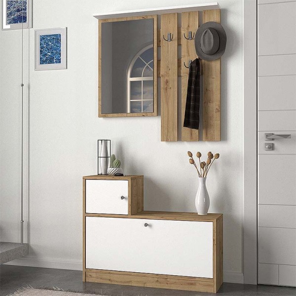 Έπιπλο εισόδου Galina Megapap χρώμα sapphire oak - λευκό 91,8x27x70εκ.