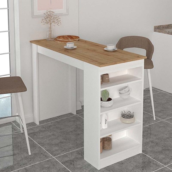 Τραπέζι μπαρ Monaco Megapap χρώμα λευκό - sapphire oak 120x51,6x101,8εκ.