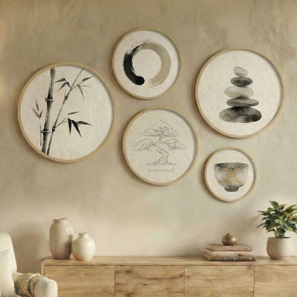 Διακοσμητικό τοίχου Nima Megapap σετ 5 τμχ ξύλινο - Mdf χρώμα φυσικό