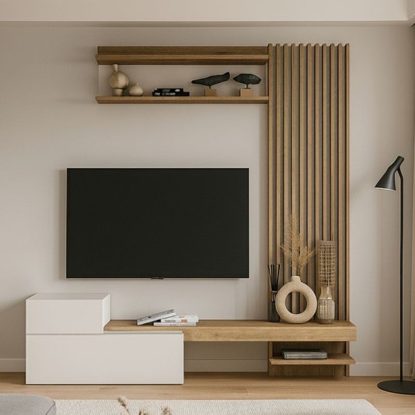 Σύνθεση τηλεόρασης Dumont Megapap χρώμα λευκό - sepet oak 180x36,8x200εκ.