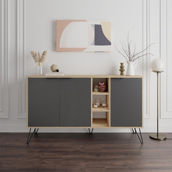 Μπουφές Clara Megapap χρώμα sapphire oak - ανθρακί 142x35,6x83εκ.