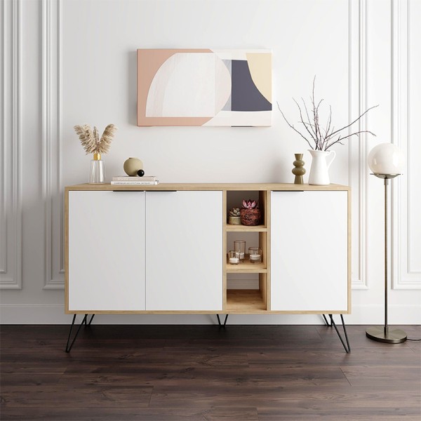 Μπουφές Clara Megapap χρώμα sapphire oak - λευκό 142x35,6x83εκ.