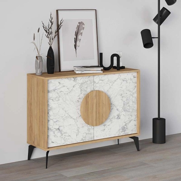 Μπουφές Gora Megapap χρώμα sapphire oak - λευκό εφέ μαρμάρου 110x35,6x82εκ.