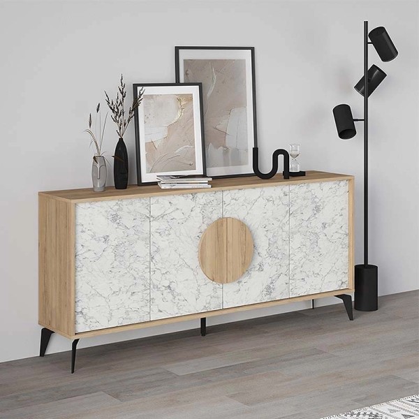 Μπουφές Gora Megapap χρώμα sapphire oak - λευκό εφέ μαρμάρου 180x35,6x82εκ.