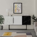 Μπουφές Tontini Megapap χρώμα λευκό - μαύρο εφέ μαρμάρου 150x42x79,5εκ.