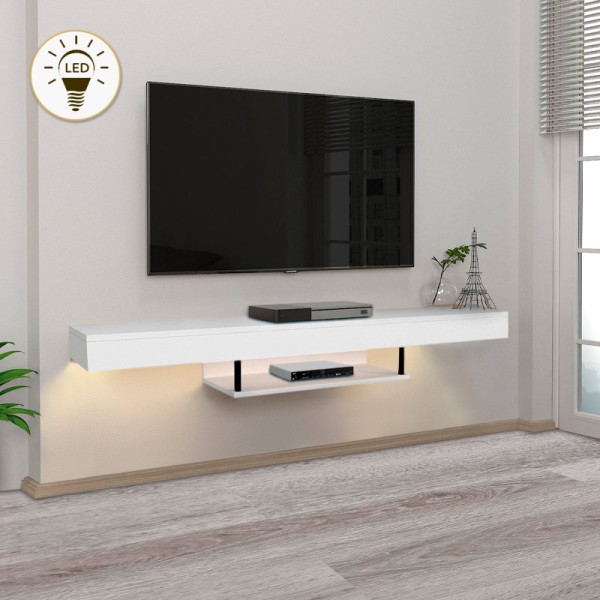 Έπιπλο τηλεόρασης επιτοίχιο Albares Megapap με LED χρώμα λευκό 150x29,6x22εκ.