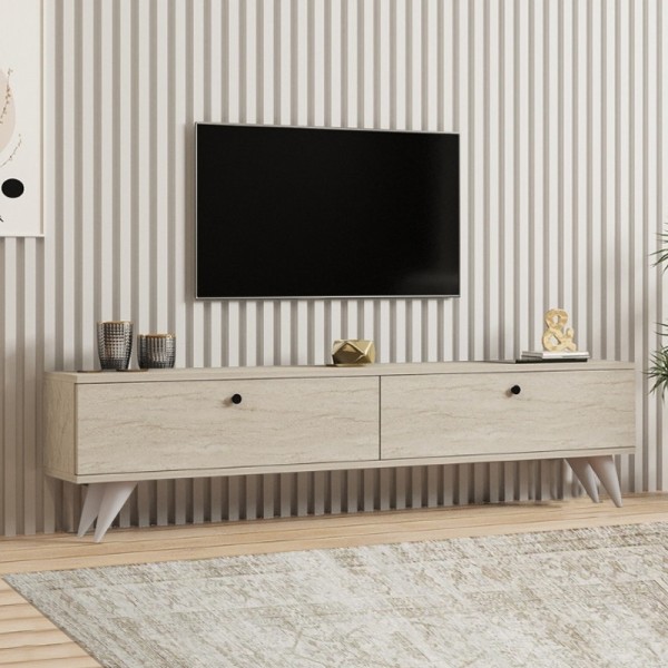 Έπιπλο τηλεόρασης Paris Megapap χρώμα travertine 160x25x35εκ.