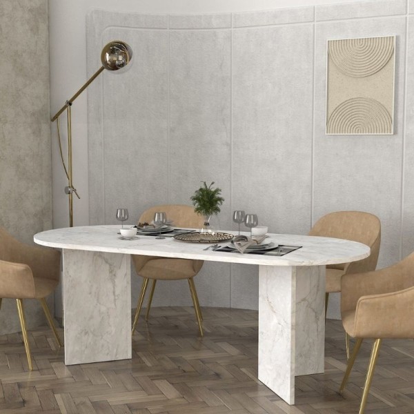 Τραπέζι Cortado Megapap χρώμα λευκό εφέ μαρμάρου 200x90x74εκ.