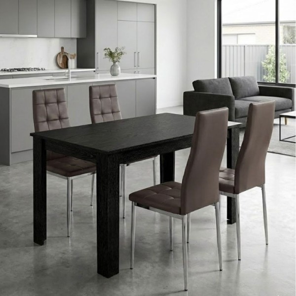 Σετ τραπεζαρία 5τμχ Darlen - Rosa Megapap χρώμα sencron black - καφέ/χρωμίου πόδι 125x72x74εκ.