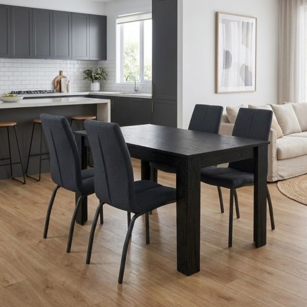 Σετ τραπεζαρία 5τμχ Darlen - Fina Megapap χρώμα sencron black - ανθρακί 125x72x74εκ.