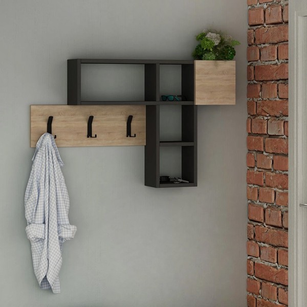Κρεμάστρα τοίχου Game Megapap χρώμα sapphire oak - ανθρακί 99,5x15x61εκ.