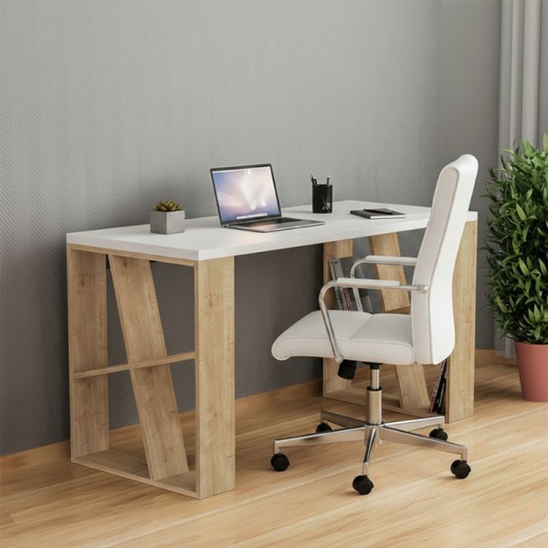 Γραφείο εργασίας Honey Megapap χρώμα λευκό - sapphire oak 137x60x75εκ