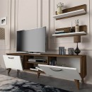 Έπιπλο τηλεόρασης Colin Megapap χρώμα λευκό - καρυδί 150x29,5x40,6εκ.