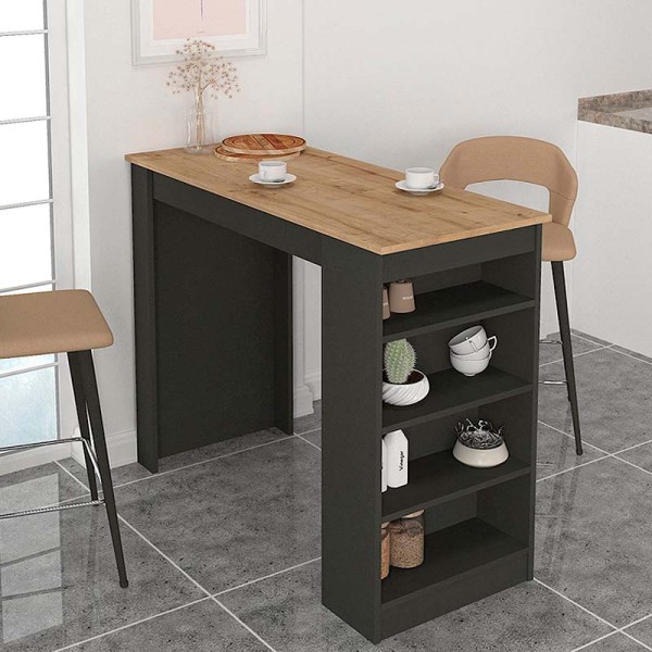 Τραπέζι μπαρ Monaco Megapap χρώμα ανθρακί - sapphire oak 120x51,6x101,8εκ.