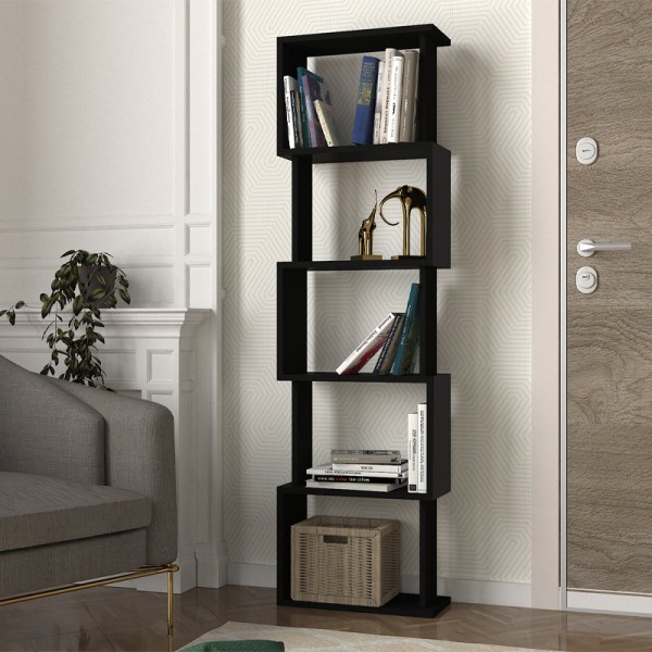 Βιβλιοθήκη Alvina Megapap χρώμα μαύρο 45x19,6x158,8εκ.