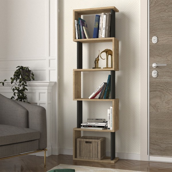 Βιβλιοθήκη Alvina Megapap χρώμα sapphire oak - ανθρακί 45x19,6x158,8εκ.