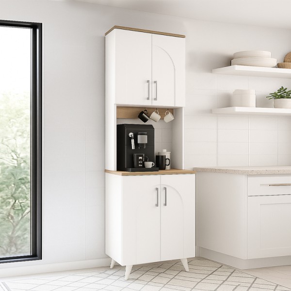 Έπιπλο κουζίνας Kalira 2 Megapap χρώμα λευκό - rota oak 60x40x196εκ.