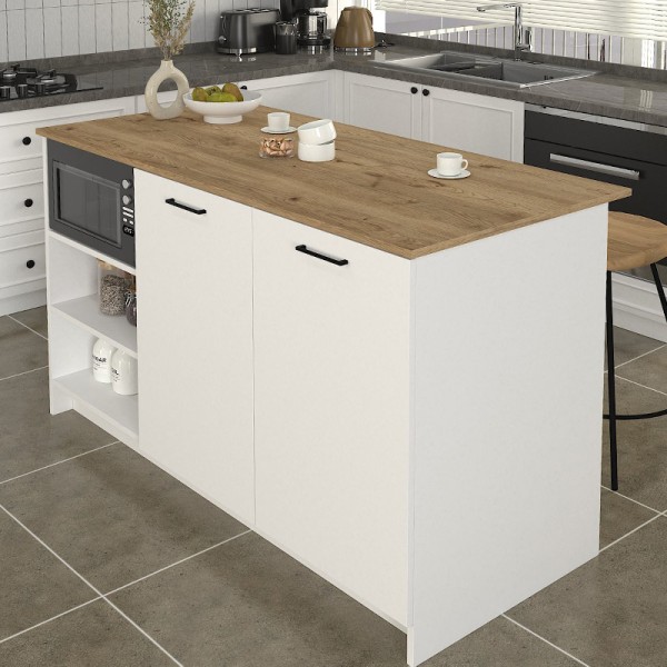Τραπέζι - Πάγκος κουζίνας Peres Megapap χρώμα λευκό - sepet oak 150x70x91,8εκ.