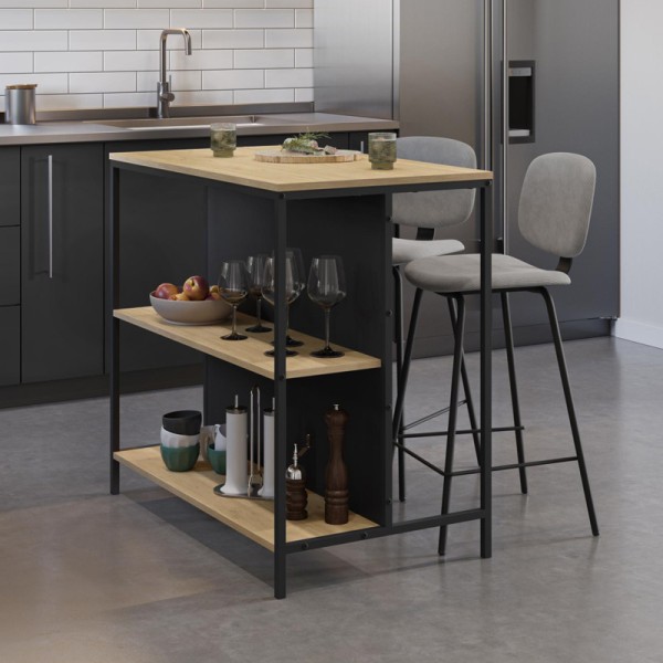 Τραπέζι μπαρ Detroit Megapap χρώμα sapphire oak - silky black 100x60x95εκ.