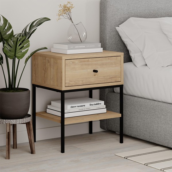 Κομοδίνο Lisa Megapap χρώμα saphhire oak 45x35x56εκ.