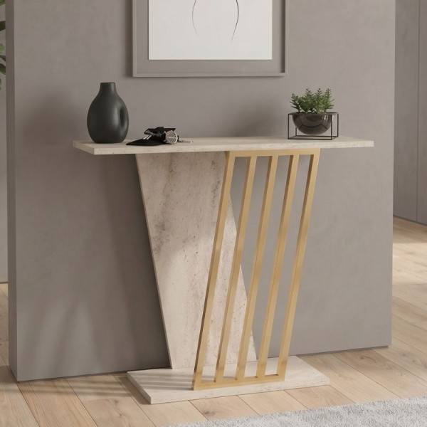 Κονσόλα Gravity Megapap χρώμα travertine - χρυσό 90x29,6x76,8εκ.