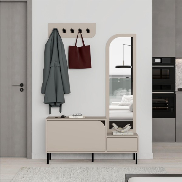 Έπιπλο εισόδου Mila Megapap με κρεμάστρα χρώμα sandstone120x37x171,6εκ.