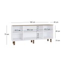 Μπουφές Bohemian Megapap χρώμα λευκό - φυσικό οξιάς 180x40x75εκ.