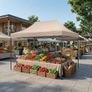 Κιόσκι - Gazebo Bari Megapap πτυσσόμενο μεταλλικός σκελετός - αδιάβροχο ύφασμα χρώμα της άμμου 3x4,5x3,20m.