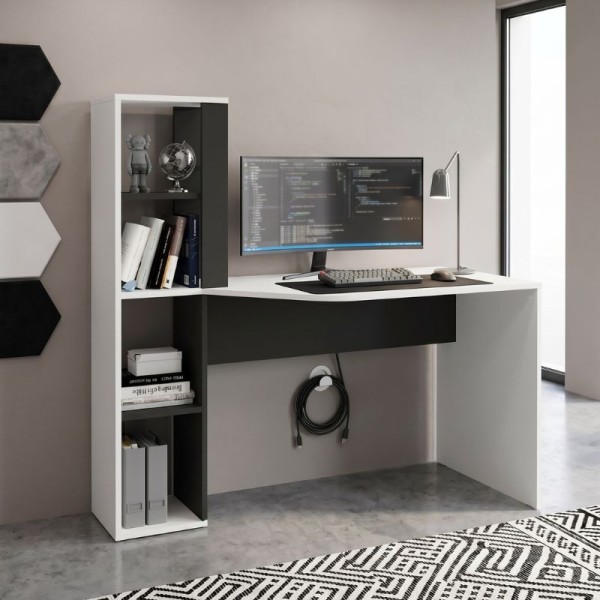 Γραφείο εργασίας Gemini Megapap χρώμα ανθρακί - λευκό 121,8x59,6x131,8εκ.