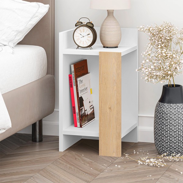 Κομοδίνο Elos Megapap αριστερό χρώμα λευκό - saphhire oak 30x31,7x55εκ.